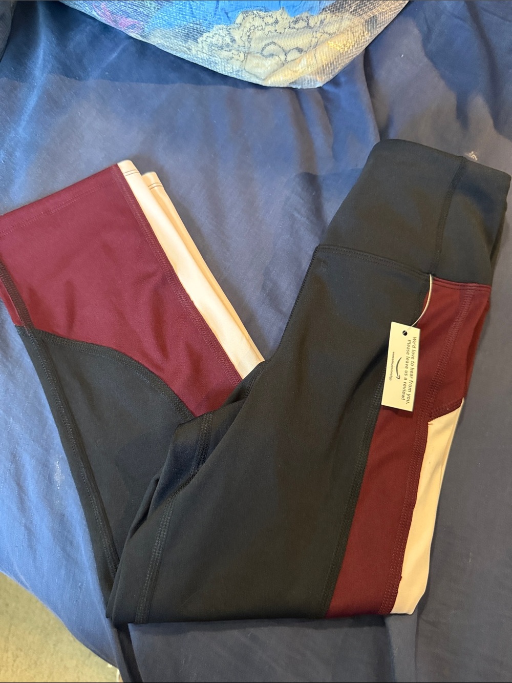 Colorblock Leggings in Black, Burgundy & Cream - Performance Women's Leggings